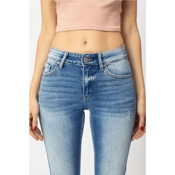 KanCan Mid Rise Skinny Ankle Reverse Hem Light Wash Jeans 15/31 - Picture 12 of 12